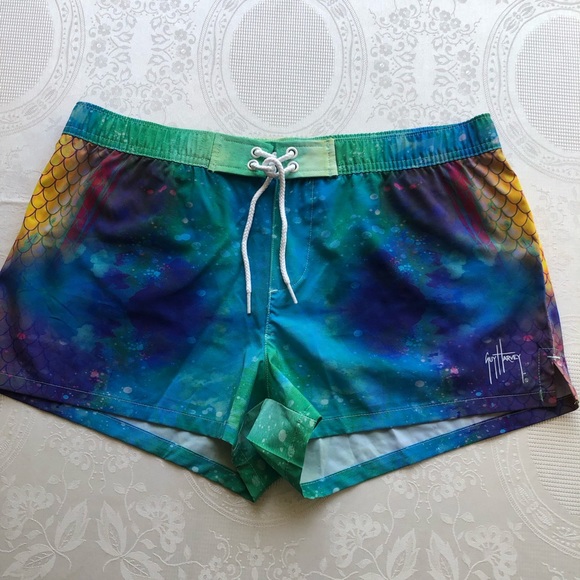 Guy Harvey Women’s Size L Tie-Dye Blue Shorts Dri-Fit Drawstring Elastic Waist - Picture 12 of 16